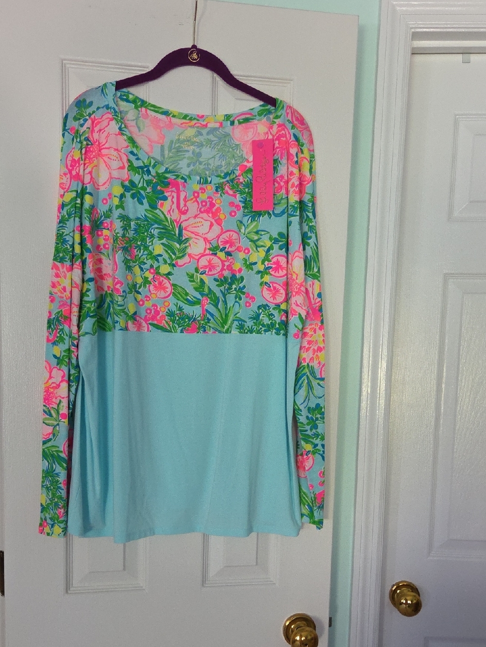 Lilly Pulitzer Seaglass Blue Top with Pink Accent
